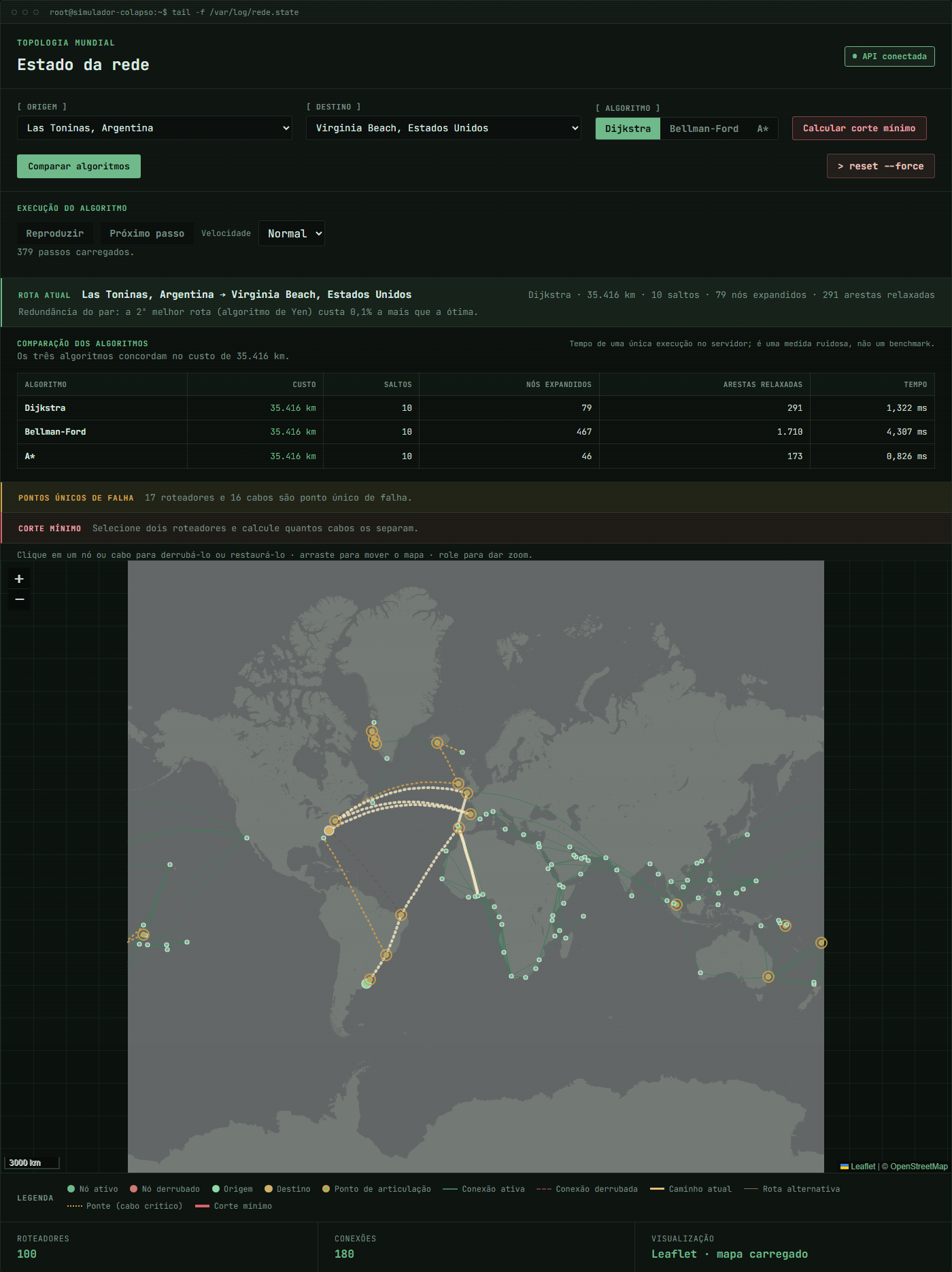 Interactive world map with cable routes and connection points